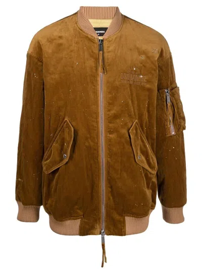 Dsquared2 Logo-embroidered Bomber Jacket In Brown