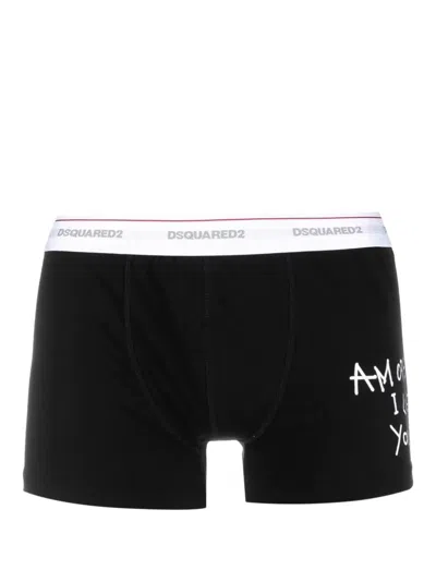 Dsquared2 Text-print Cotton Boxers In Black