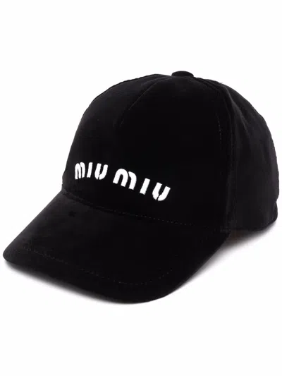 Miu Miu Drill Logo-embroidered Cap In Nero + Bianco