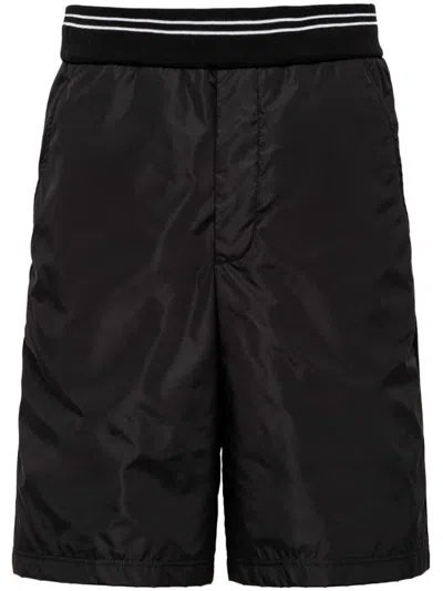 Prada Enamel Triangle-logo Elasticated-waist Shorts In Nero+nero