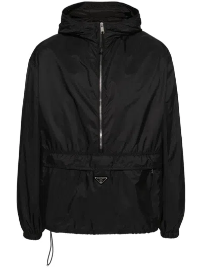 Prada Enamel-logo Hooded Jacket In Rosso