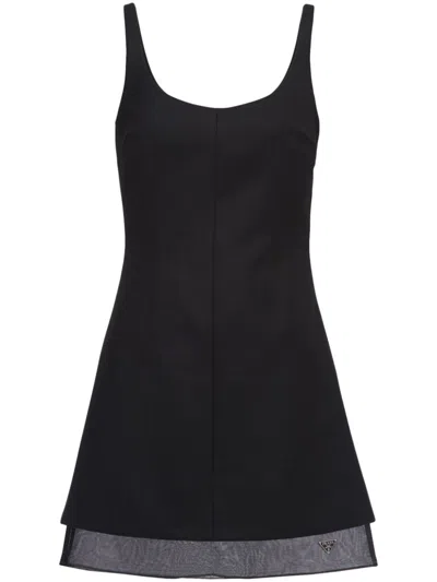 Prada Enamel Triangle-logo Wool Dress In Black