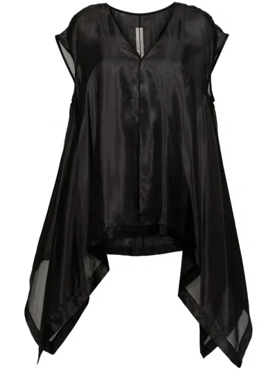 Rick Owens Faun V-neck Silk Blouse In Black