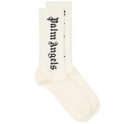 Palm Angels Gothic-logo Socks In Butter Black