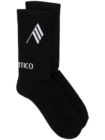 Attico Intarsia-knit Logo Socks In Brown