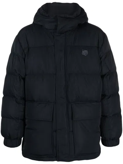 Maison Kitsuné Hooded Puffer In Nylon With Tonal Fox Head Patch In Black
