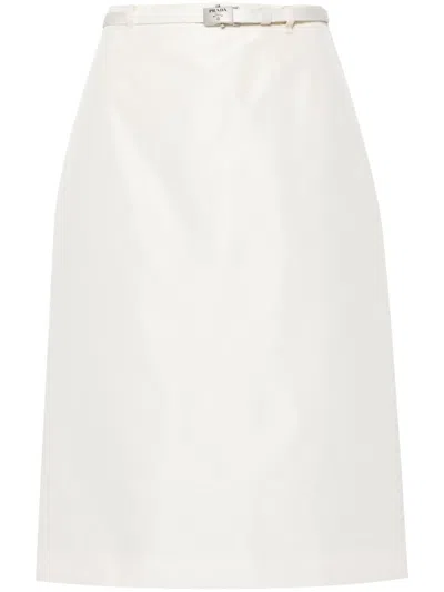 Prada Logo-buckle Straight Faille Skirt In Avorio