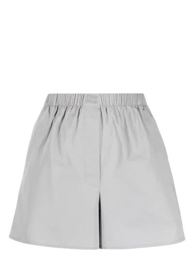 Miu Miu Logo-embroidered Cotton Shorts In White