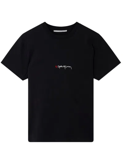Stella Mccartney Logo-embroidered Cotton T-shirt In Black