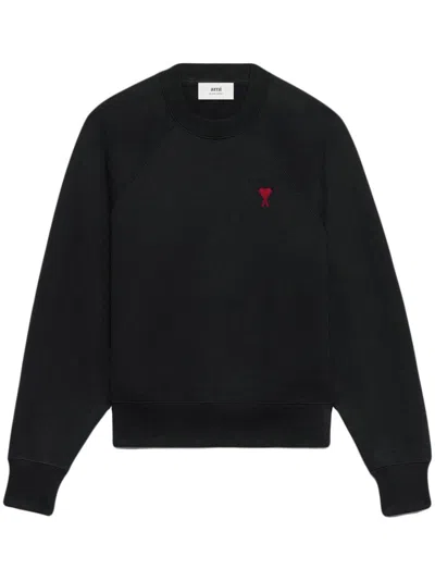 Ami Alexandre Mattiussi Logo-embroidered Organic-cotton Sweatshirt In Noir