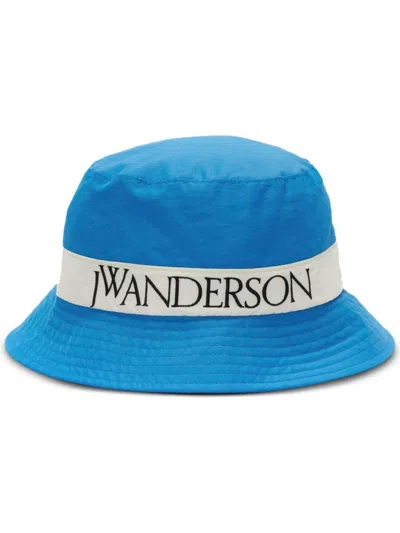 Jw Anderson Embroidered Signature Two-tone Bucket Hat In Blue
