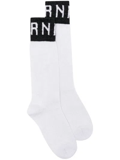 Marni Logo-intarsia Metallic-threading Socks In Black
