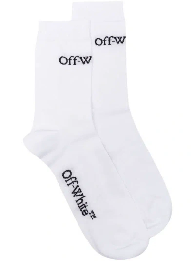 Off-white Bookish Logo-intarsia Socks In White Black