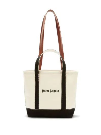 Palm Angels Logo-print Canvas Tote Bag In White