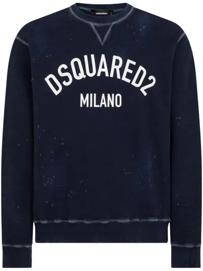 Dsquared2 Logo-print Distressed Sweatshirt In Navy Blue