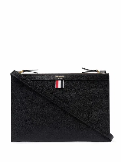 Thom Browne Logo-print Leather Cross Body Bag In Navy