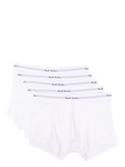 Paul Smith Logo-print Organic Cotton Boxers (pack Of Five) In White
