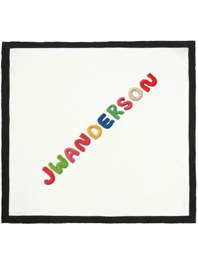 Jw Anderson Logo-print Silk Scarf In Offwhite,black