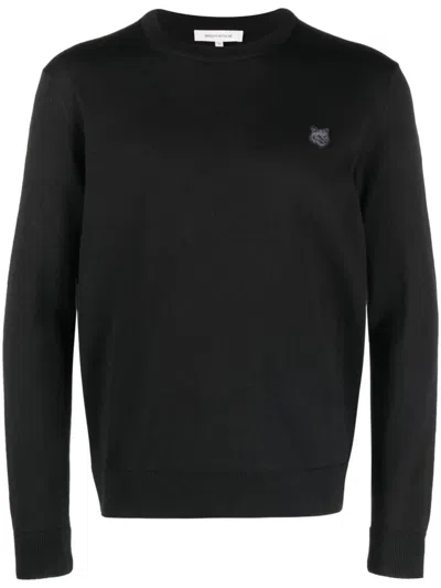 Maison Kitsuné Logo-appliqué Crew-neck Sweatshirt In Black