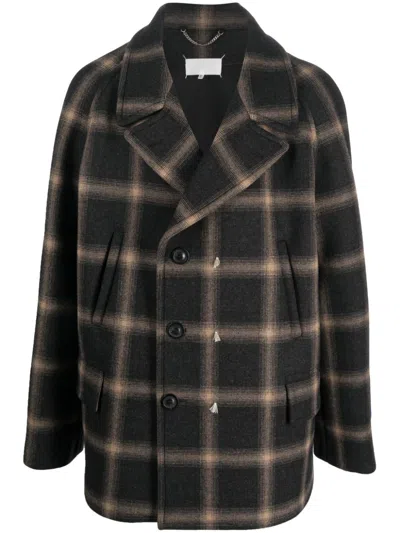 Maison Margiela Check-pattern Wool Coat In Black