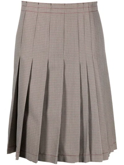 Marni Check-print Pleated Midi Skirt In Beige