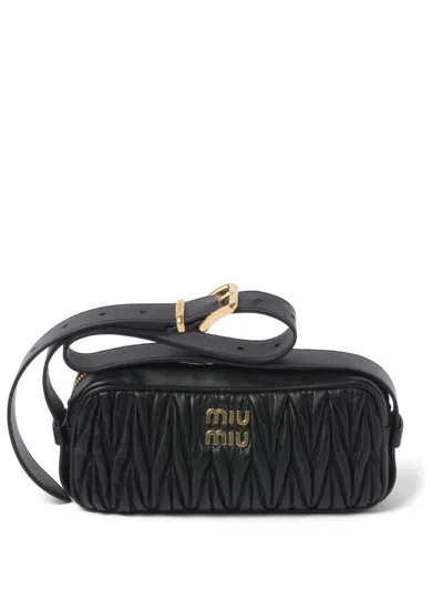 Miu Miu Matelassé Nappa Leather Shoulder Bag In Nero