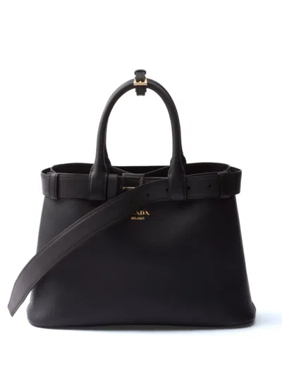 Prada Medium Belted Leather Handbag In Nero