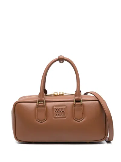 Miu Miu Mini Arcadie Leather Top-handle Bag In Noisette