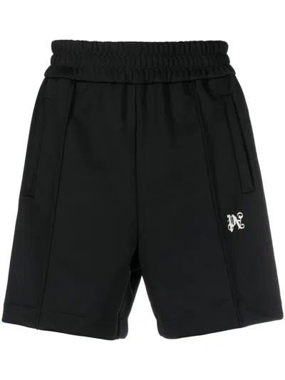 Palm Angels Monogram-embroidered Striped Track Shorts In Black Butter