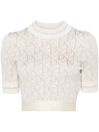 Palm Angels Monogram-jacquard Knitted Crop Top In Beige
