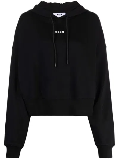 Msgm Cropped Logo Hoodie In White