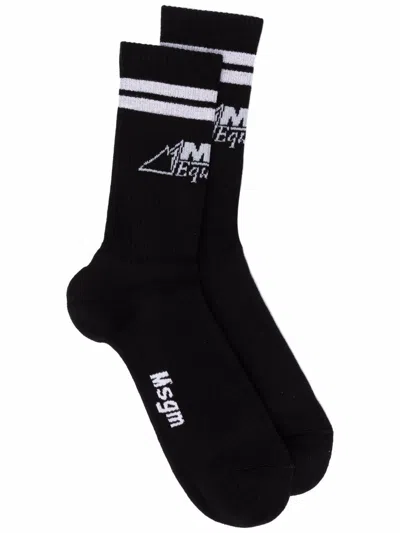 Msgm Intarsia-knit Ankle Socks In Black