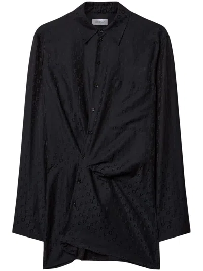 Off-white Off Jacquard Twisted Shirtdress In Black