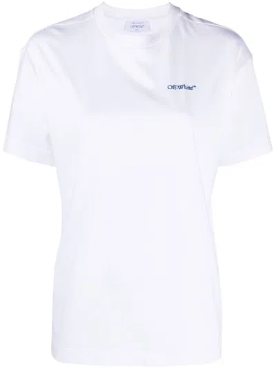 Off-white Off White Diag-stripe Embroidered Cotton T-shirt In White Blue