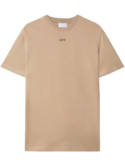 Off-white Logo-embroidered Cotton T-shirt In Beige Black