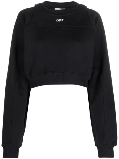 Off-white Logo-print Cropped Cotton Sweatshirt In Black White