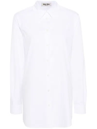 Miu Miu Oversize-collar Cotton Shirt In Bianco
