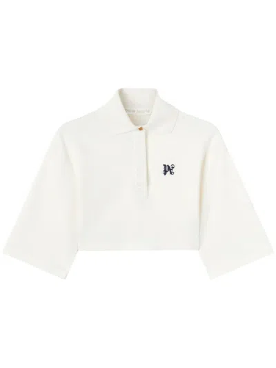 Palm Angels Pa Monogram Cropped Polo Top In Off White Black