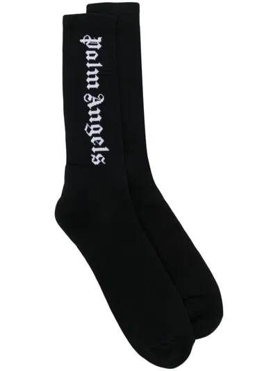 Palm Angels Intarsia-knit Logo Socks In White,black