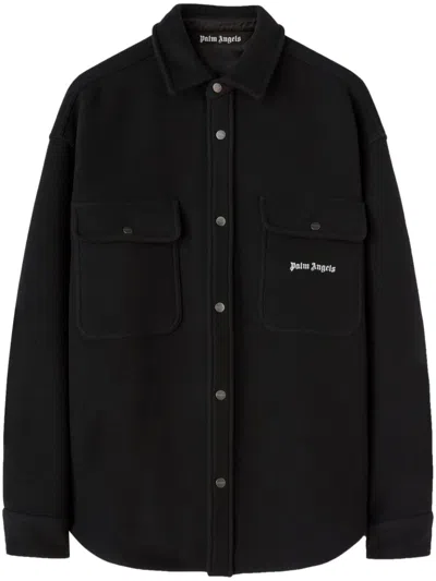 Palm Angels Logo-embroidered Twill Shirt Jacket In Black