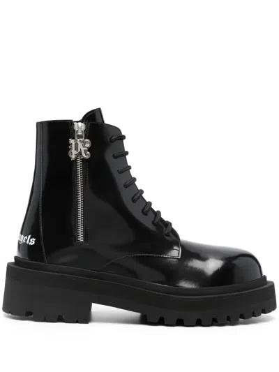 Palm Angels Logo-print Lace-up Boots In Black No Color