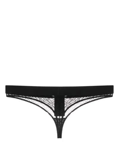 Palm Angels Logo-waistband Lace Thong In Black Black