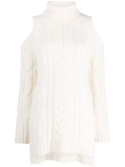 P.a.r.o.s.h Cold-shoulder Cable-knit Jumper In White