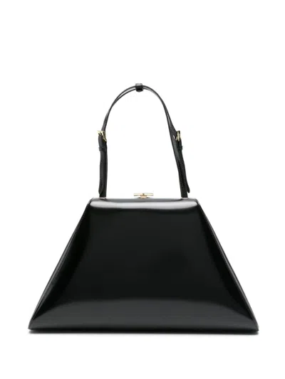 Prada Triangle-logo Patent Leather Tote Bag In Black