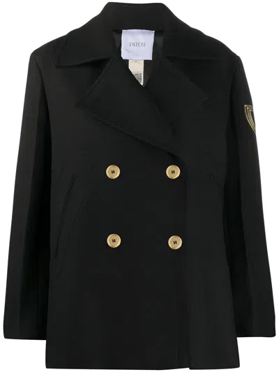 Patou Double Breasted Coat In Black