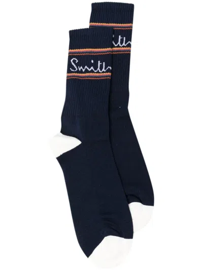 Paul Smith Intarsia-knit Logo Socks In Blue