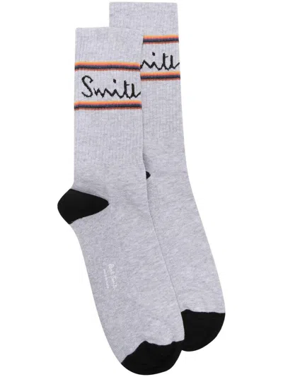 Paul Smith Intarsia Knit-logo Socks In Gray