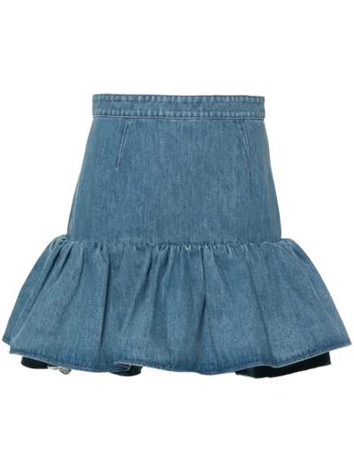 Patou Peplum Denim Skirt In Blue