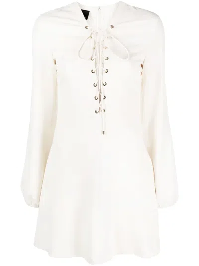 Pinko Lace-up Mini Dress In Bianco Seta