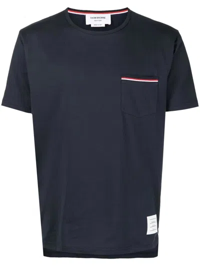 Thom Browne Pocket Cotton T-shirt In Navy